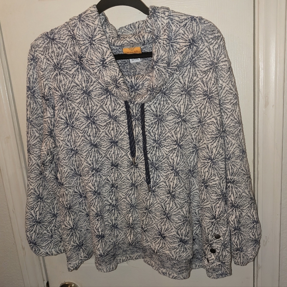 Ruby Rd Women's Gray Blossom Print Cowl Neck Sweater